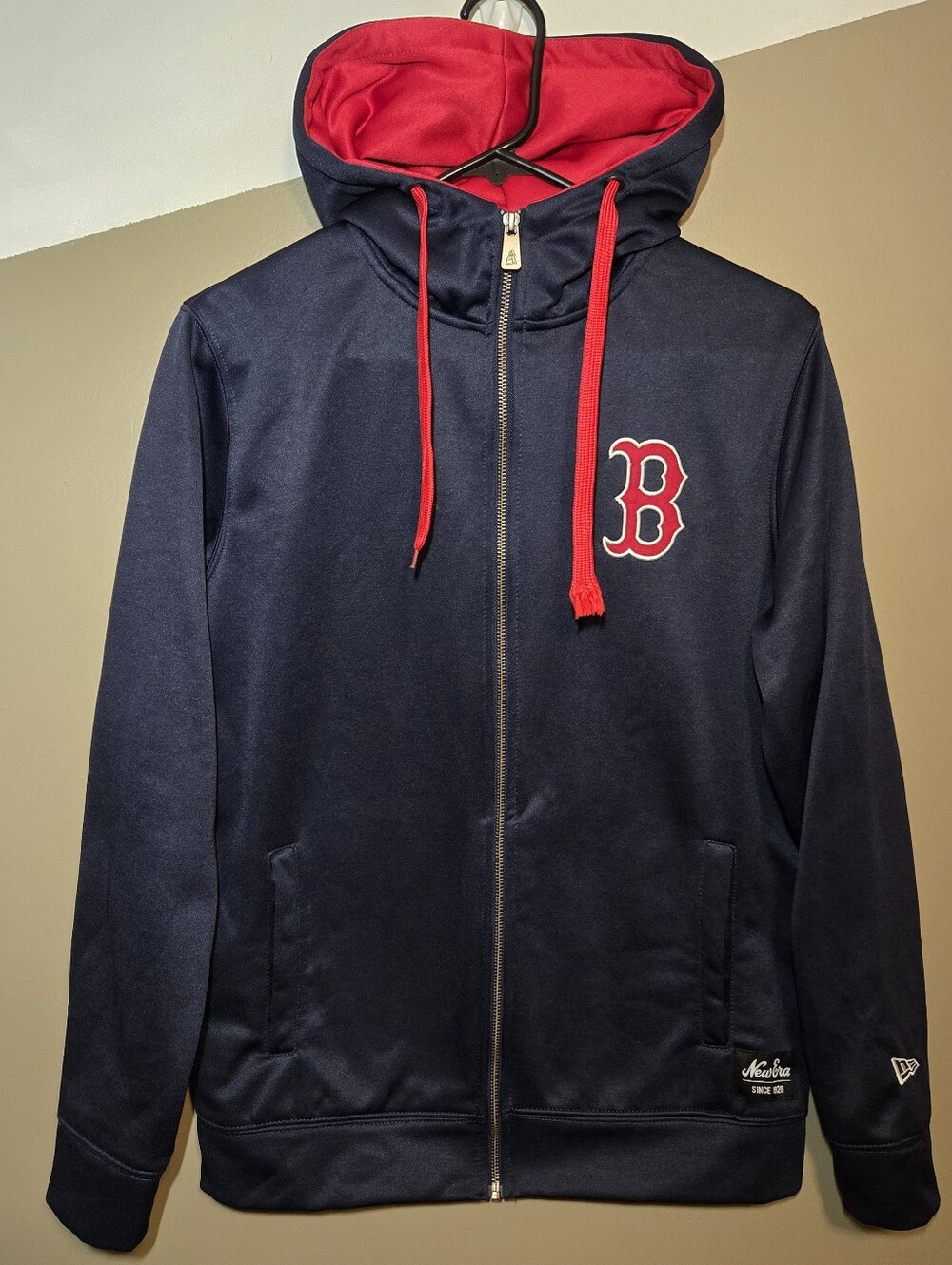 New Era Mens Boston Red Sox Coop Patch Logo Navy Blue Full Zip Hoodie Size Small